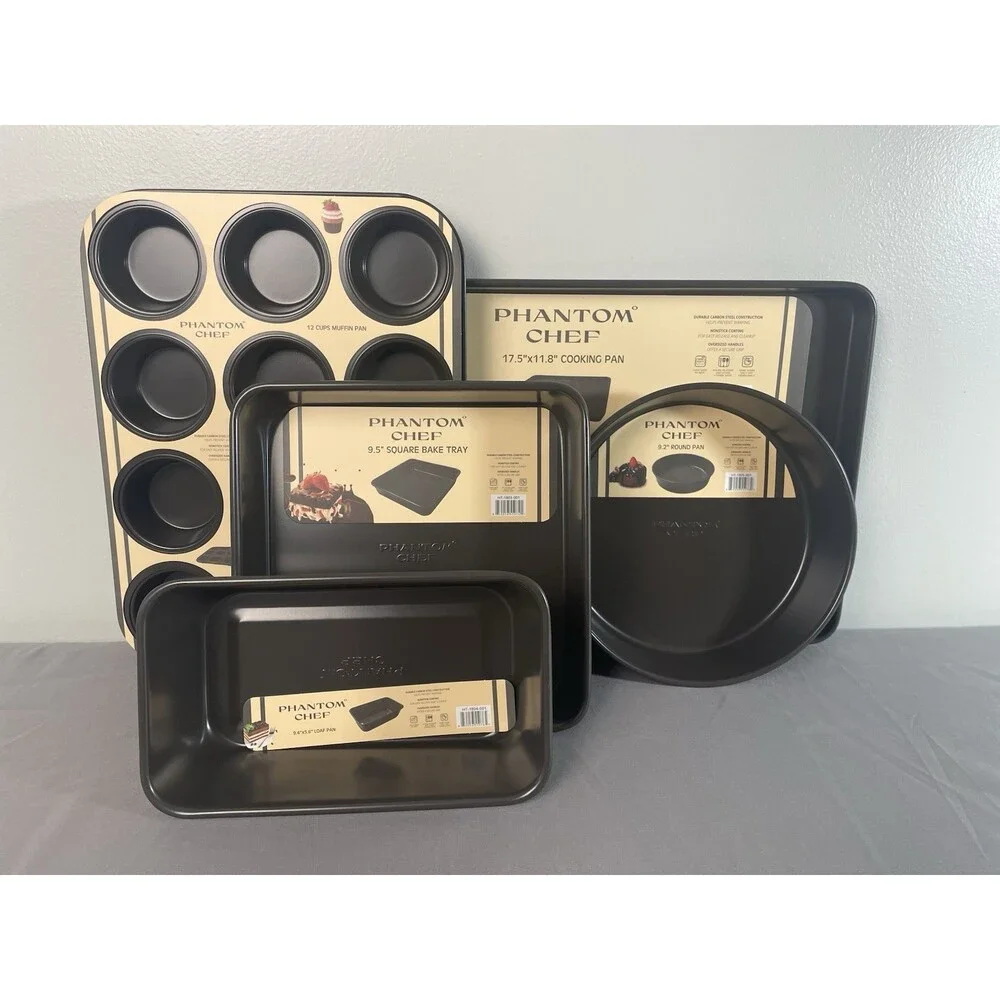 Nonstick 5-Piece Bakeware Set: Muffin, Round, Square,‎ Loaf & Tray Pans
